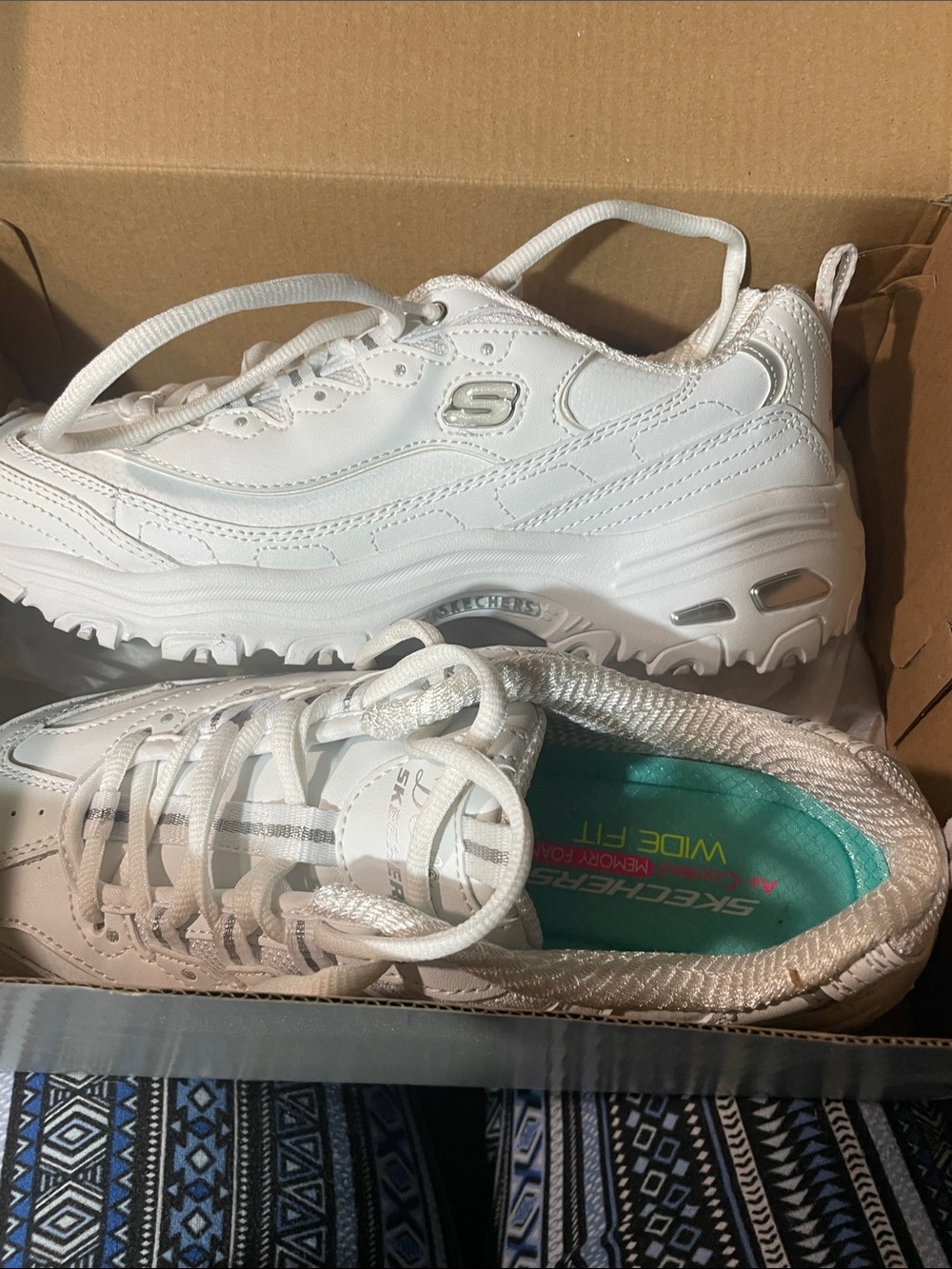 Skechers White Chunky Platform Sneakers with Teal Insole